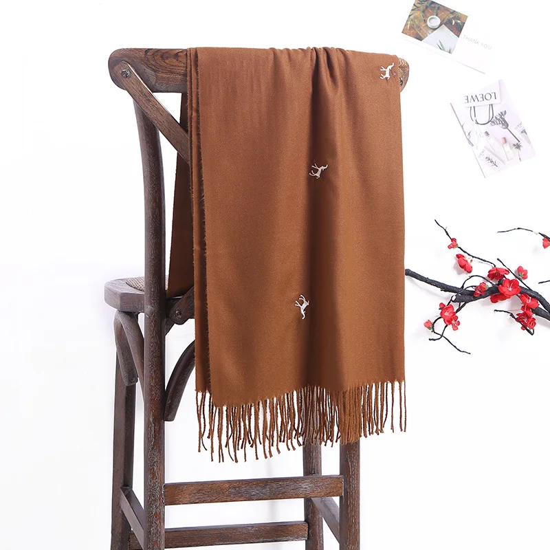 

Black Animal Artificial Cashmere Scarves Bufanda Female Tassels Autumn Spring Winter Scarves Faux Wool Pashmina Kerchief