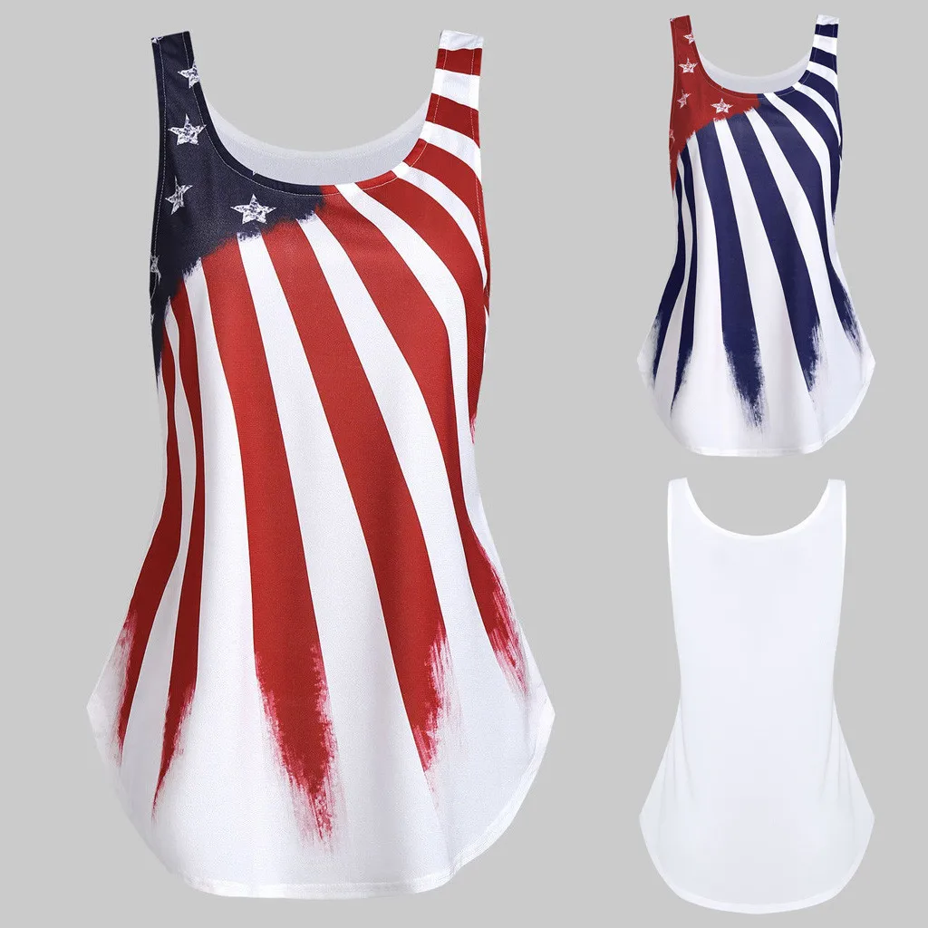 Новинка женские топы в полоску с принтом американского флага круглым вырезом без