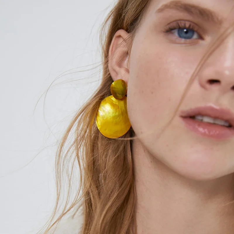 ZA Earrings 2020 Fashion Acrylic Metal Shell Crystal Drop For Women Trendy Geometric Statement Dangle Earring Jewelry | Украшения и