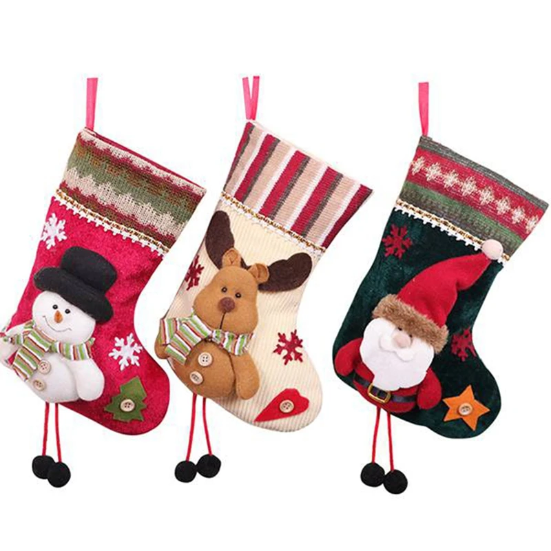 

3 Pcs Christmas Stockings Santa Claus Snowman and Reindeer for Xmas Holiday Party Decoration