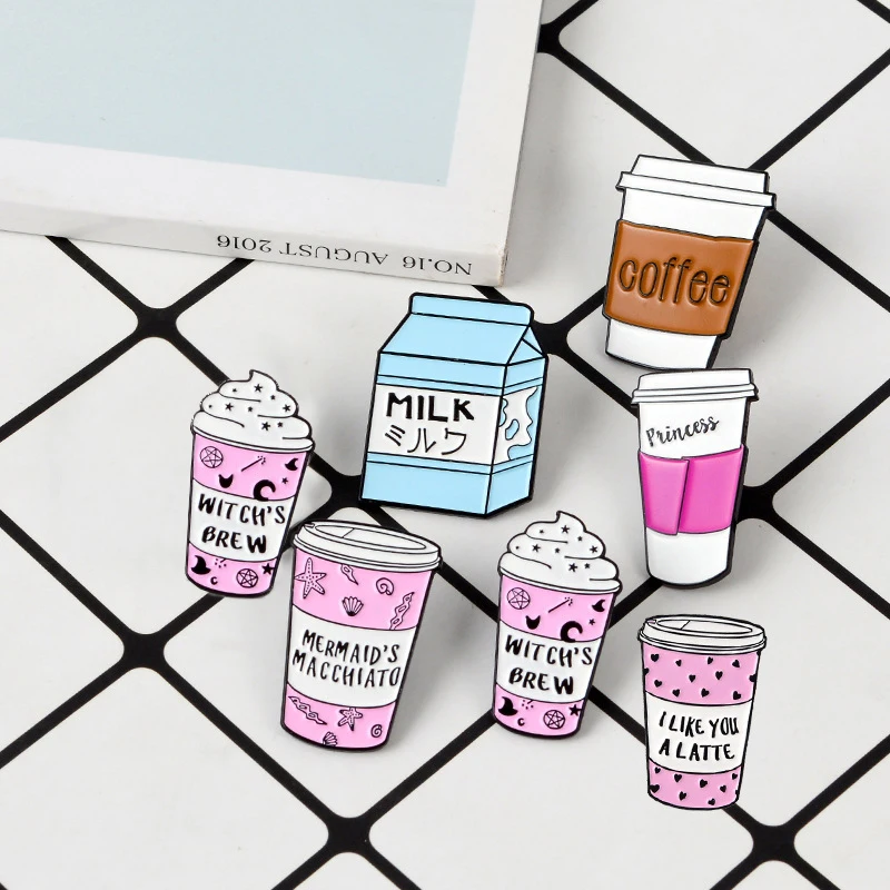 Мультяшная эмалированная булавка иглы молоко мороженое Кофе чашка Милая брошь