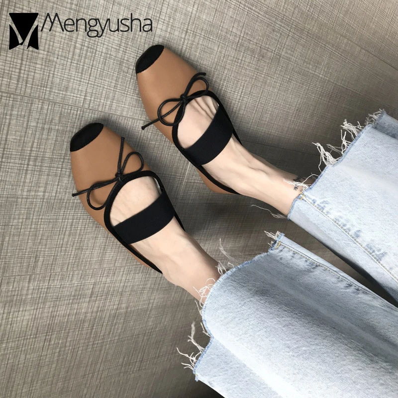 Женские разноцветные балетки на плоской подошве с эластичными лентами женские