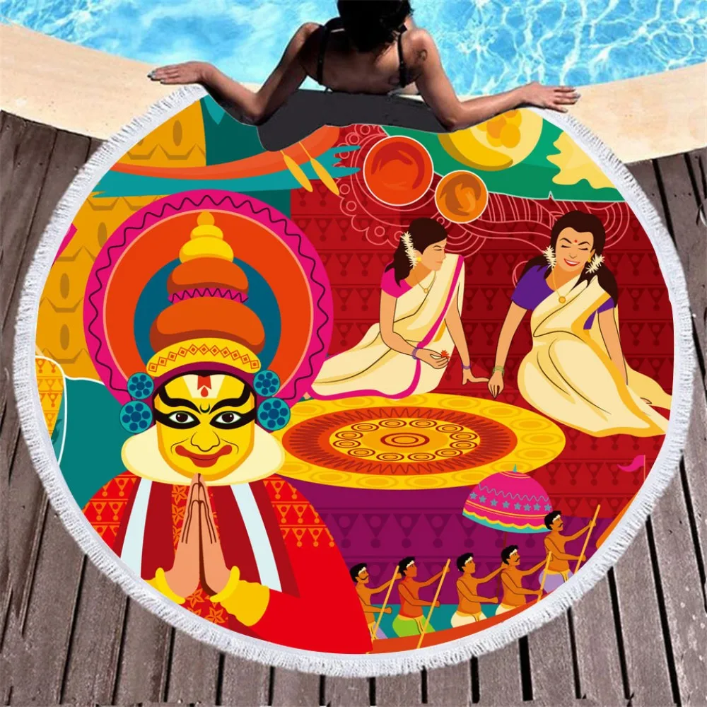 

Ethnic Style Vintage Egyptian Pharaoh Printed Microfiber Tassels Bath Towel Four Seasons Family Bathroom Swimming Beach Towels