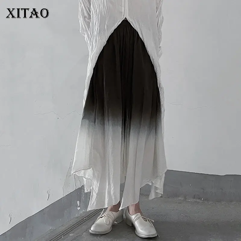 

XITAO, винтажная Женская юбка, осенняя, новая, повседневная, универсальная, Художественная, градиентная, асимметричная юбка с высокой талией, ...
