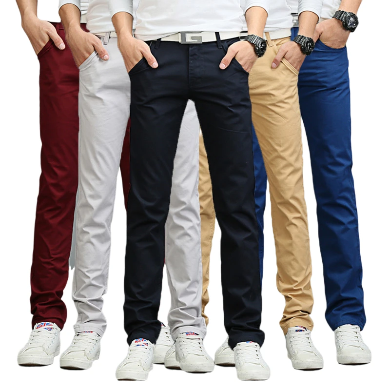 

2021 Spring Summer New Design Casual Trousers Thin Cotton Men Straight Trousers Fashion Solid Sky Blue Black Trousers
