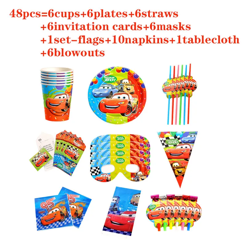 

Cartoon Disney Cars Lightning Mcqueen Theme Birthday Party Supplies Cup Plate Napkin Decoration Baby Shower Boys Kids Toy Supply