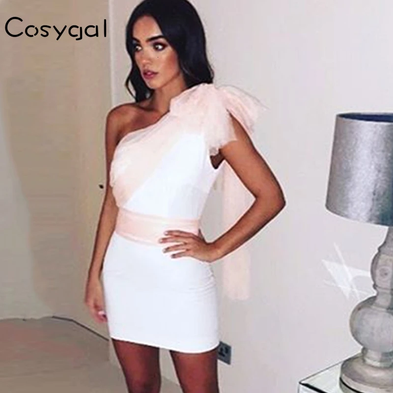 COSYGAL 2019 лоскутное сексуальное платье на одно плечо женские облегающие платья для