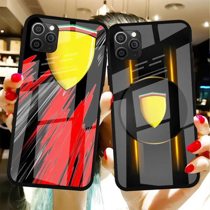 

Italian Luxury Racing Phone Case Design Ferraris Cover Tempered Glass For Iphone6plus 6S 7 7plus 8 X XS XR 11 12 Pro Max 12mini