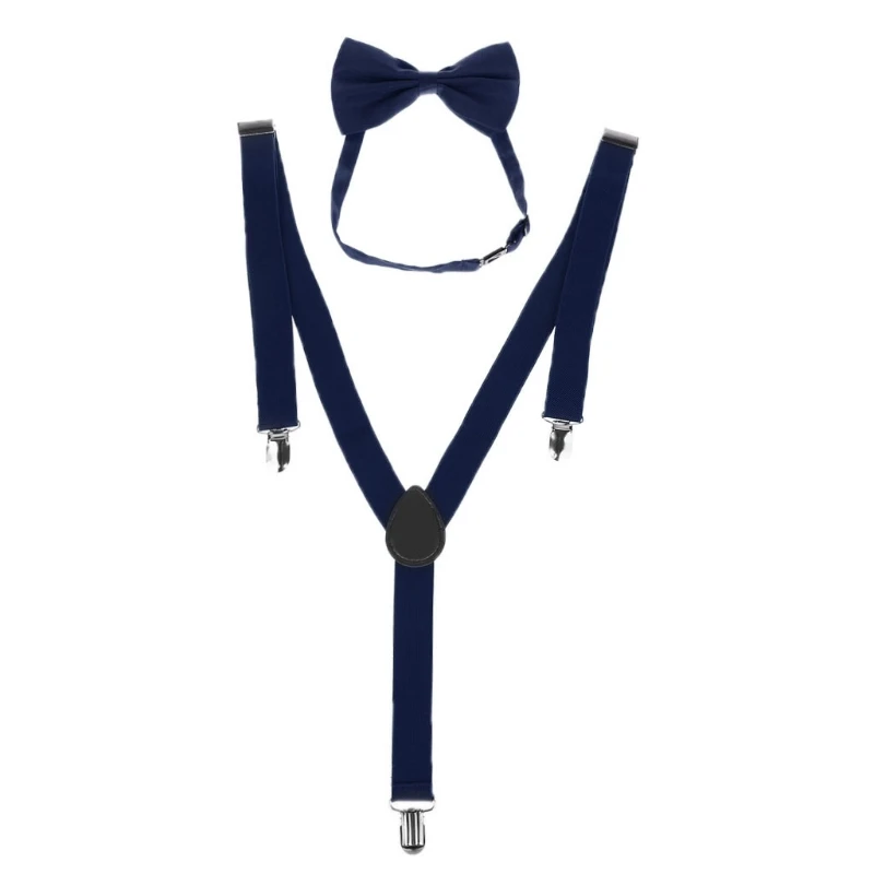 

Unisex Adjustable Y-Back Suspenders Bow Tie Set Clip-On Braces Elastic Wedding