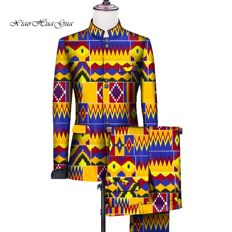 2 Pieces Set African Clothes for Men Wedding Party Fancy Blazer Suit Bazin Rich Jacket Tops and Pant Set African Clothing WYN705