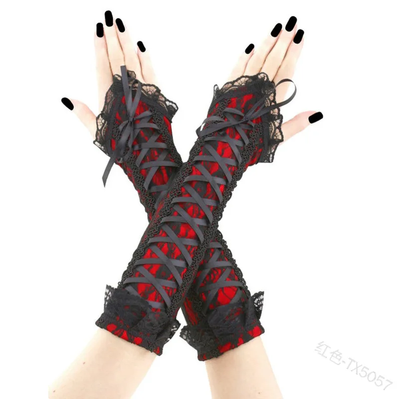 

Cospaly Punk Ladies Sleeves Retro Sexy Lace Lace-up Wrist Long Arm Sleeves Halloween Performance Game Costume Accessories