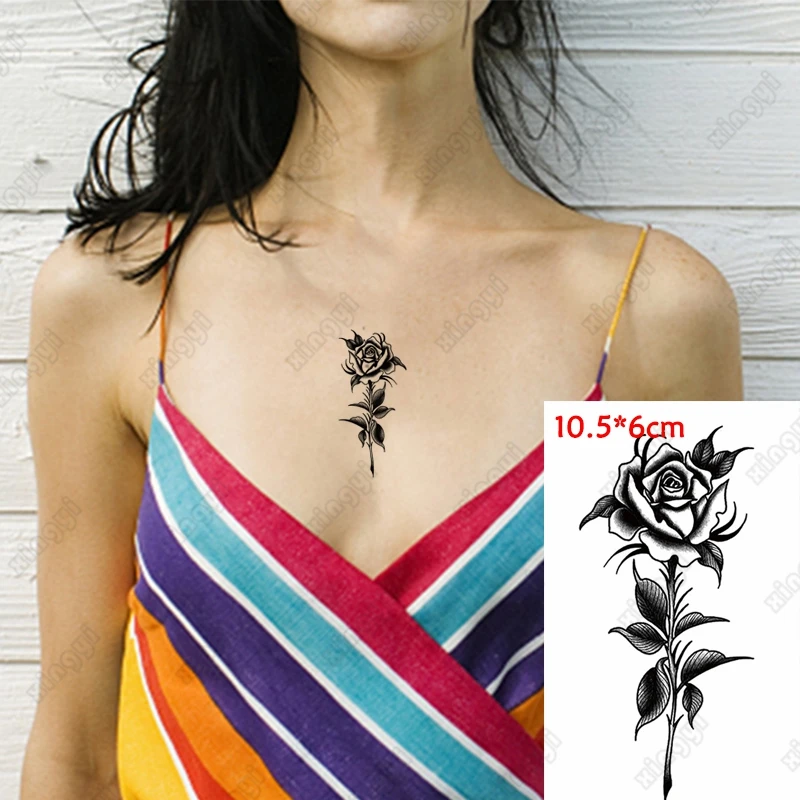 

Waterproof Temporary Tattoo Sticker black Rose peony cute flowers Girls Arm Wrist Water Transfer Fake Tatto Body Art Women Men