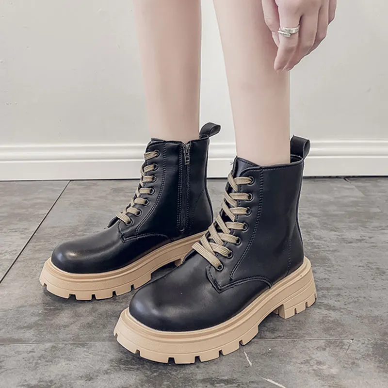 

Женские ботинки на плоской подошве, зимняя обувь с круглым носком, обувь на молнии, женские ботинки на низкой резиновой подошве, Дамская Осе...