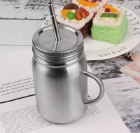 with handles stainless steel straws mugs tumbler 24oz 700ml single 17oz 500ml double wall stainless steel mason jar cups