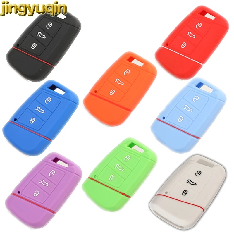 

Jingyuqin 3 Buttons Silicone Remote Rubber Car Key Case For VW Volkswagen Magotan Passat B8 Skoda A7 Fob Skin Cover Shell Holder
