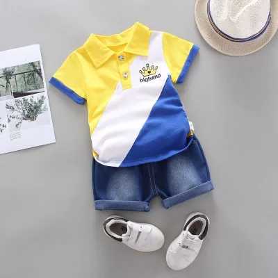 Boys school style clothing set summer children fashion cotton t-shirt+denim shorts 2pcs toddler outfits for kids clothes |