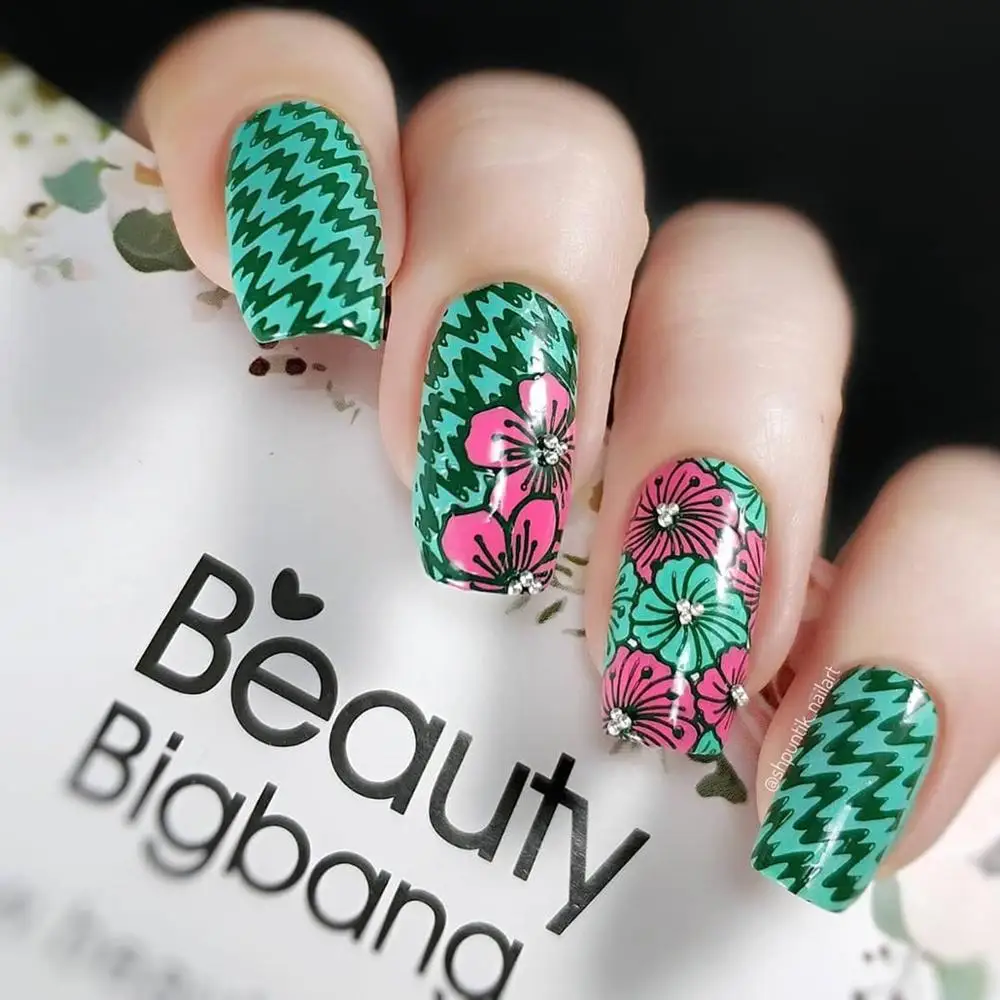 BEAUTYBIGBANG 6*12 см Прямоугольный для нейл арта шаблон штампа цветок цветочное