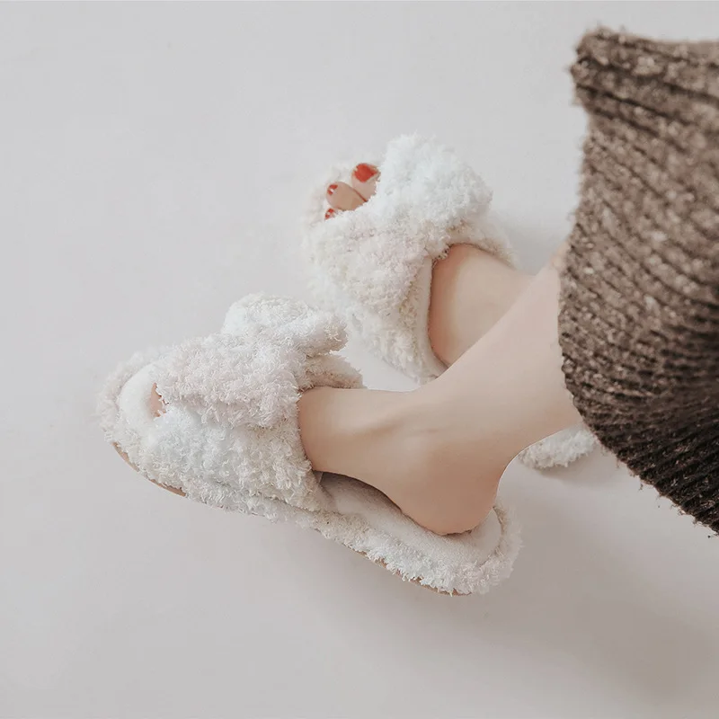 Домашняя обувь с открытым носком Sweet Macarons японские милые меховые слипоны Тапочки