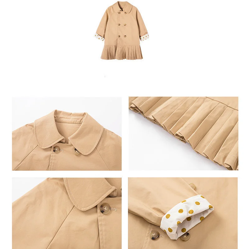 

Humor Bear Kids Girls Jacket Double Breasted Autumn Winter Baby Lapel Pleated Children's Clothes Sweet Cardigan Girls Clothing