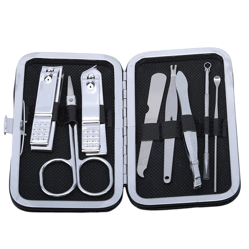 

8Pcs/Set New Nail Pedicure Manicure Set Art Care Scissor Tweezer Ear Pick Clipper Acne Needle Tool Utility Stainless Steel Kit