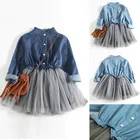 Платье для девочек 2021 новая одежда для маленьких девочек вечерние джинсовое платье с фатиновой юбкой и с вязаной вышивкой платье принцессы для девочек платья для малышек одежда От 3 до 7 лет