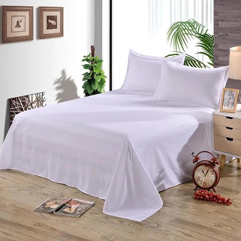 Solid White Flat Sheet Polyester Bedding Sheets Sanding Flat Bed Sheet For Adults Children Students XF338-1