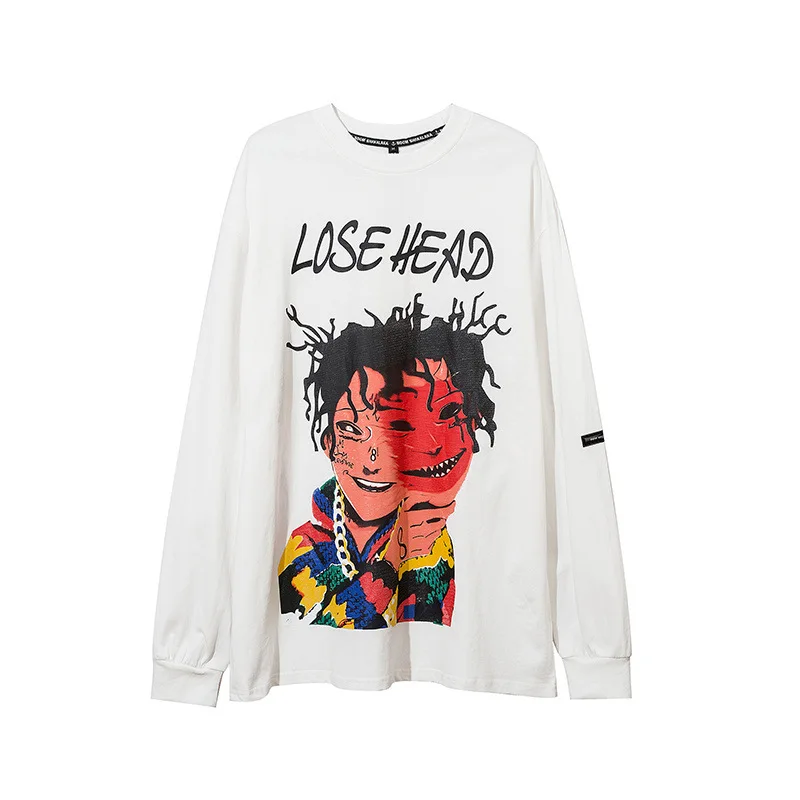 

Hip Hop Streetwear Oversize Long Sleeve T Shirt Graffiti Painting Tshirt 2021 Men Harajuku Cotton Rock Gothic T-Shirt Tops WY323