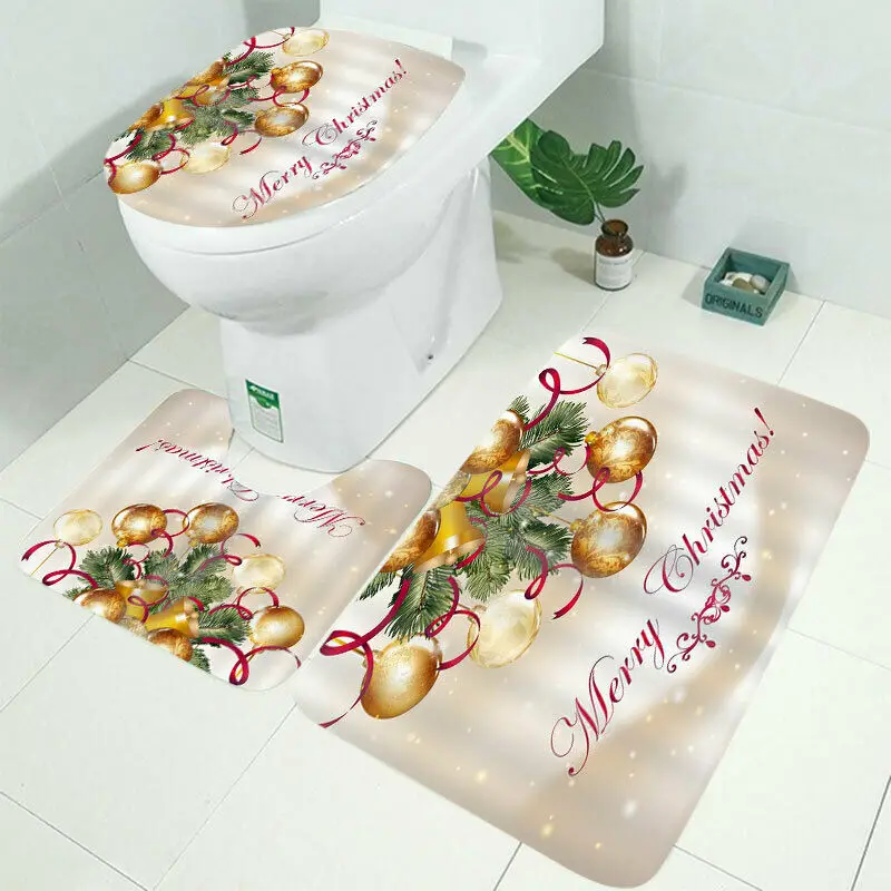 Ball toilet seat 4 шт./компл. Рождество крышку унитаза фланель коврик для душа Шторы Рождественское украшение для дома Ванная комната расходные материалы - Цвет: Ball toilet seat