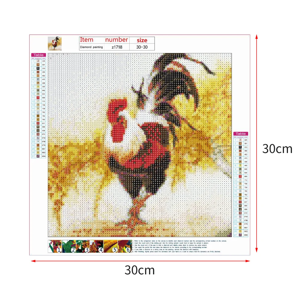 Полный АЛМАЗ КАРТИНА 30x30 см набор петух горный хрусталь Украшение дома стены DIY