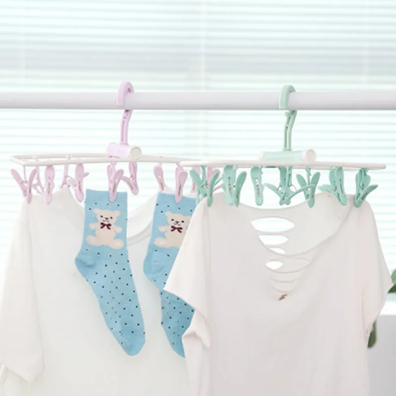 

Windproof collapsible hanger plastic 12-head multi-functional underwear socks drying rack anti-skid drying clip