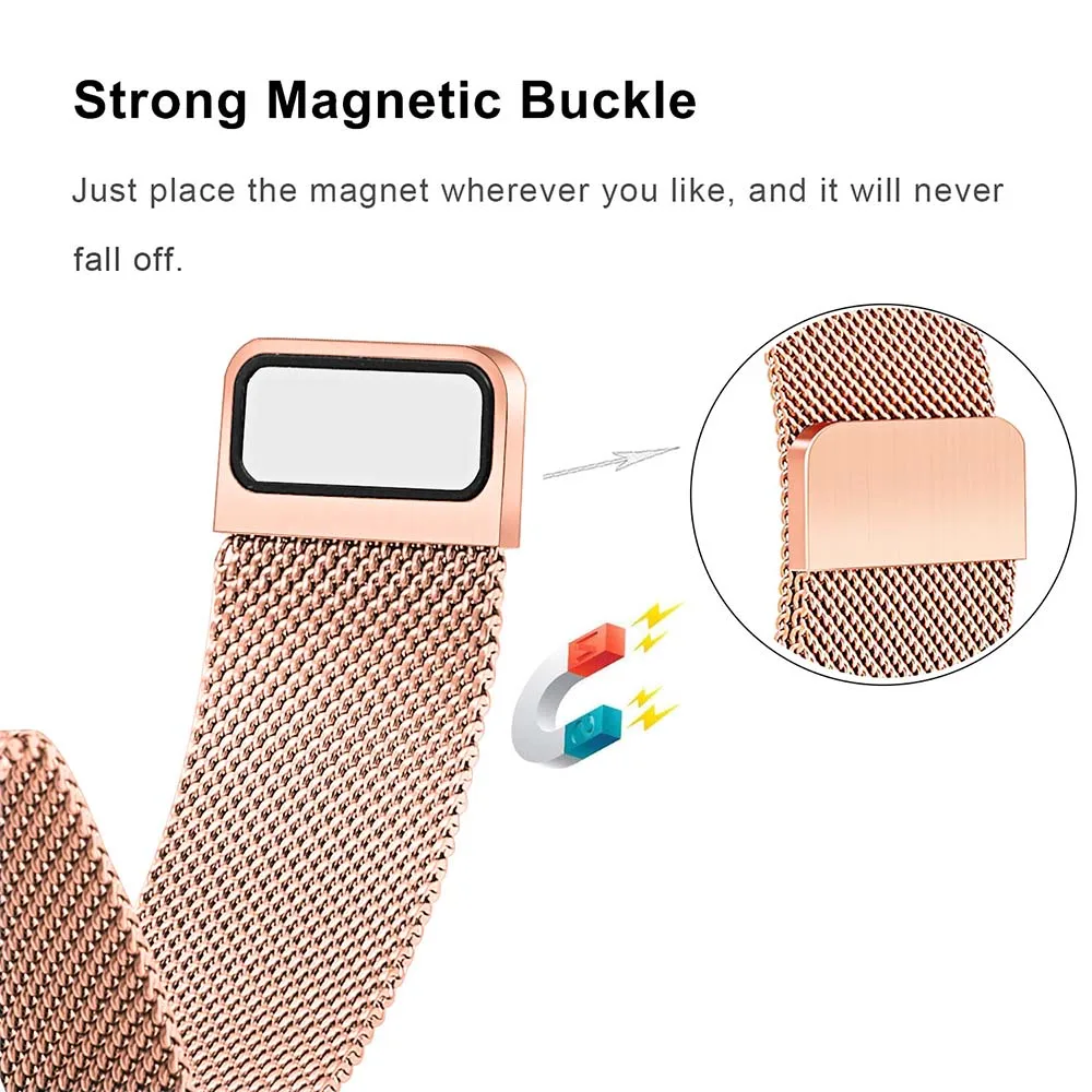 Milanese Loop Stainless Steel Watchband for Garmin Vivomove / Vivomove HR Watch Band Magnet Strap Rose Gold Belt Wrist Bracelet