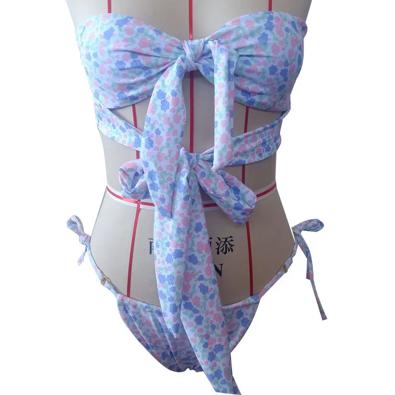 

Sexy Bikini Set Women's Swimsuit 2021Mujer Tube Top Bandage Push Up Printed Solid Lace Up Female Summer Swimwear Beachwear