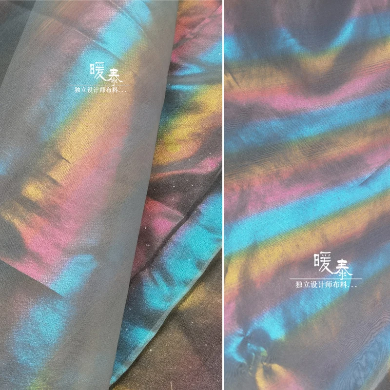 

Rainbow Reflective Lace Tulle Fabric DIY Patchwork Home Background Decor Stage Skirts Gown Wedding Dress Designer Fabric