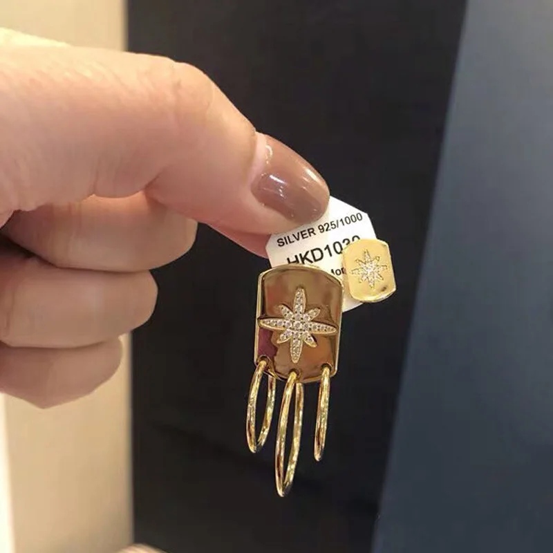 Модный шарм копия 1:1 асимметричная звезда серьги с обручем и его шпильки женщин