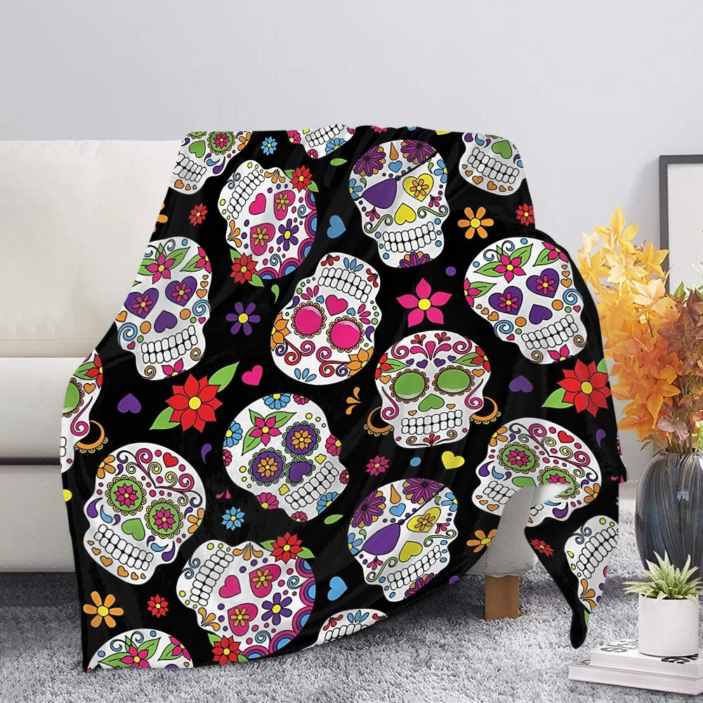 

HUGSIDEA Sherpa Blankets Sugar Rose Skull Brand Design Gothic Skull Floral Warm Throw Bed Blanket for Adults Sofa Manta Dropship
