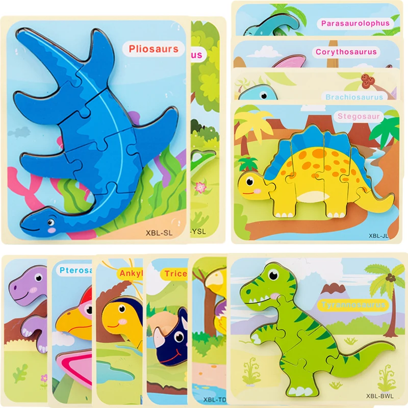 

3D пазл, деревянные игрушки, обучающие игрушки, пазлы-Динозавры для детей, детская развивающая доска без запаха, подарок на Рождество