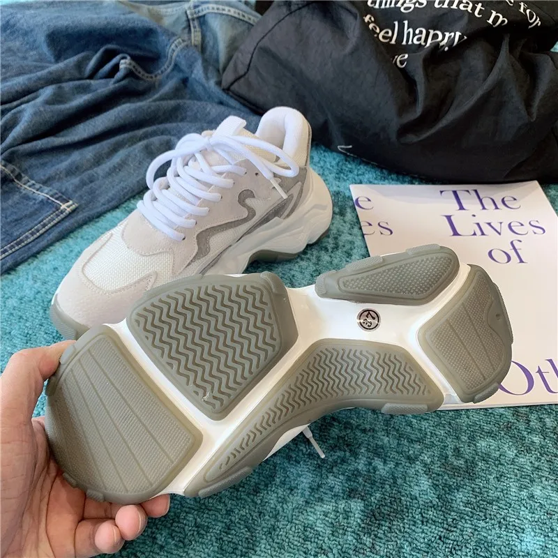 Кроссовки женские сетчатые из натуральной кожи на платформе массивные уличные