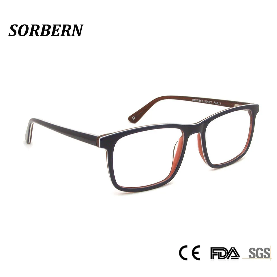 

SORBERN Acetate Unisex Eyeglasses Nerd Style Eyewear Square Spectacles Frames Fashion Student Prescription Glasses Goggles