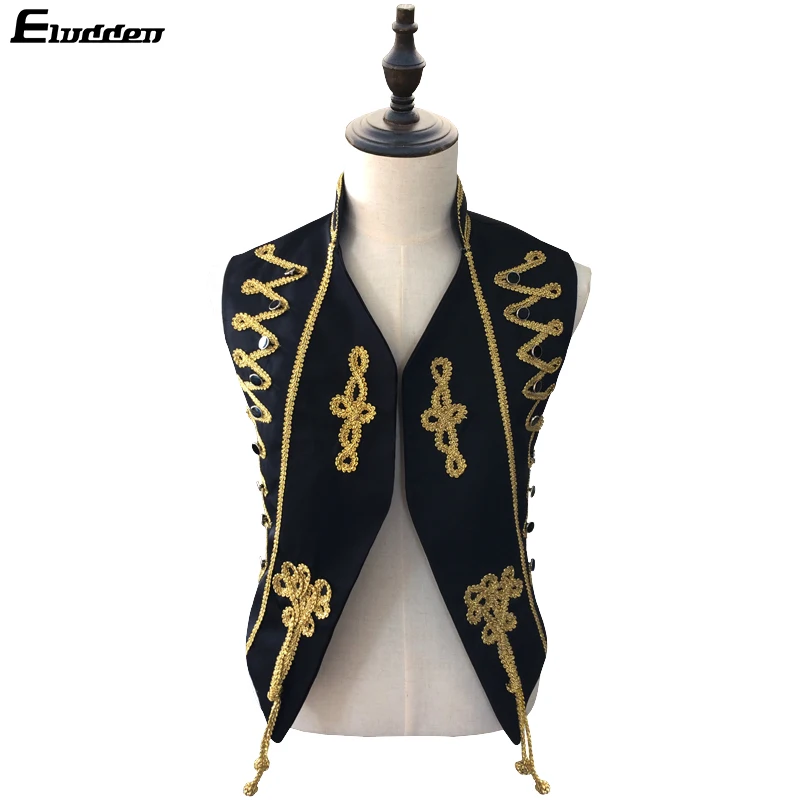 

Mens vintage Waistcoat golden brocade Performance Vest Plum blossom knot British court lace waistcoat Rock personality show vest