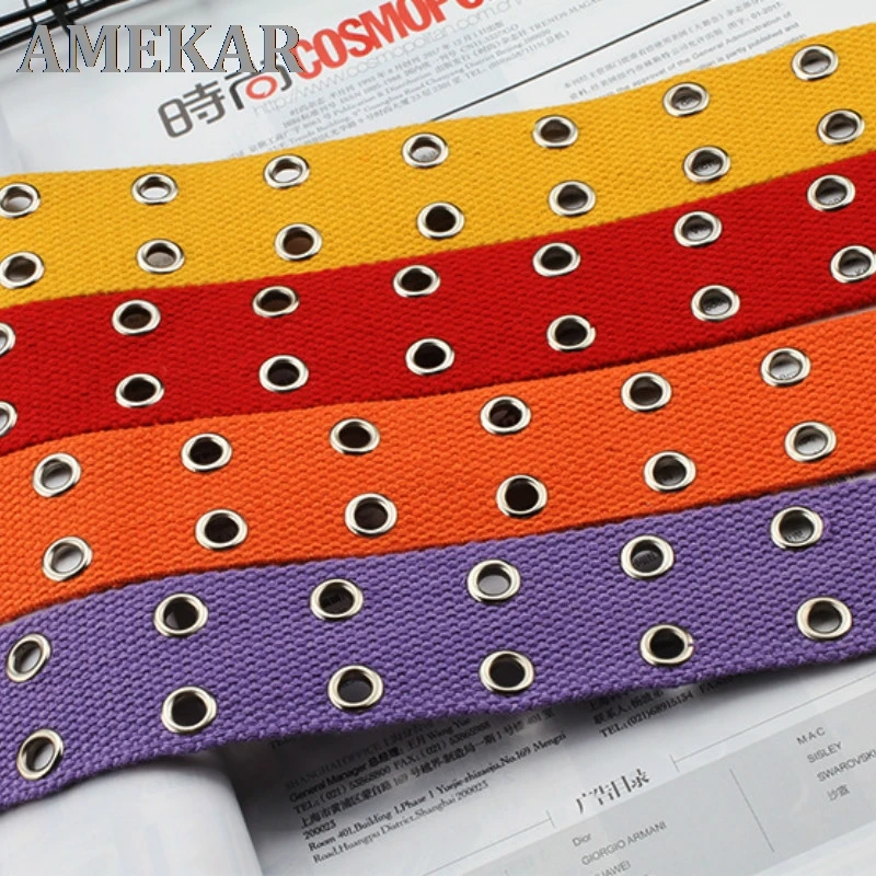 

New Designer Harajuku Wide Belt Canvas Web Double Grommet Hole Buckle Belt Female Male Hot Waist Strap Belts for Women Men Jeans