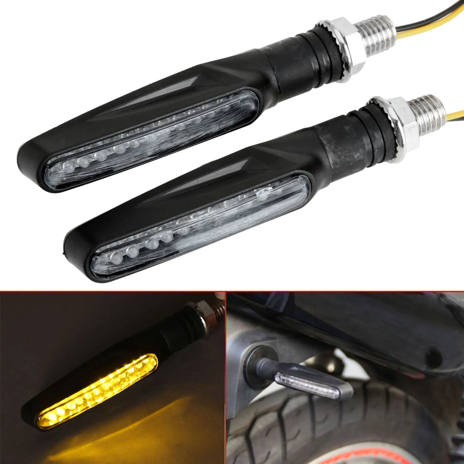 2Pcs 12V Motorcycle LED Turn Signal Indicator Light Yellow Blinker Lamp Universal Flexible Bendable Flasher Motorbike Part |