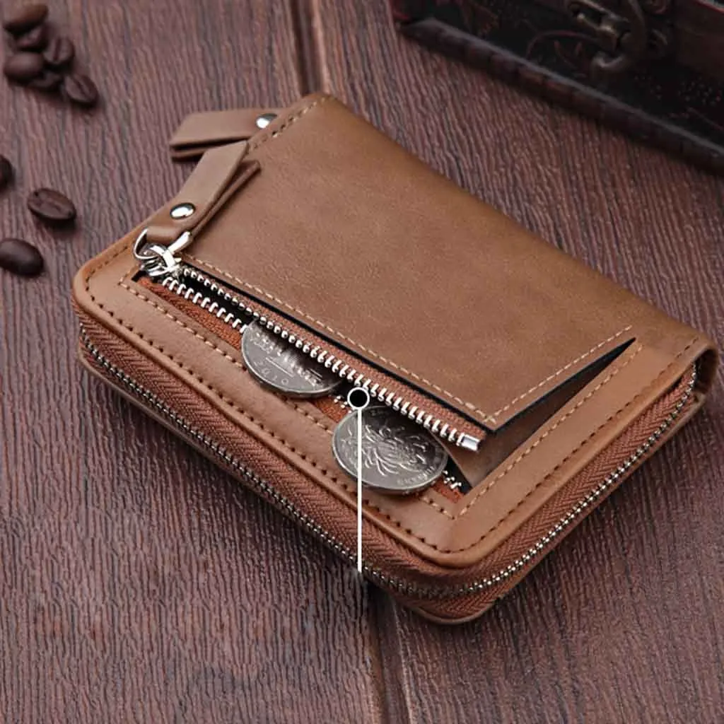 Короткий кошелек на молнии для мужчин многофункциональный плотный бумажник