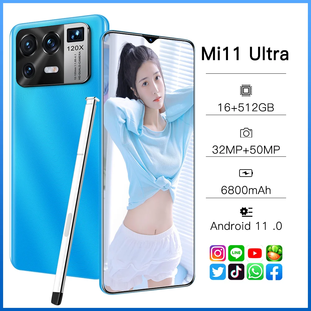 

Mi11 Ultra 6.7 Inch Global Version Smartphone With Stylus 16+512GB 6800mAh 32+50MP Google Unlocked 4G 5G Android Mobilephone