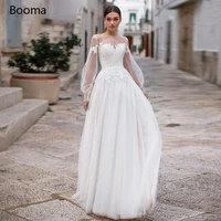 ivory boho beach wedding dresses lace appliques illusion puff sleeves a line bridal gowns buttons back long tulle wedding gowns