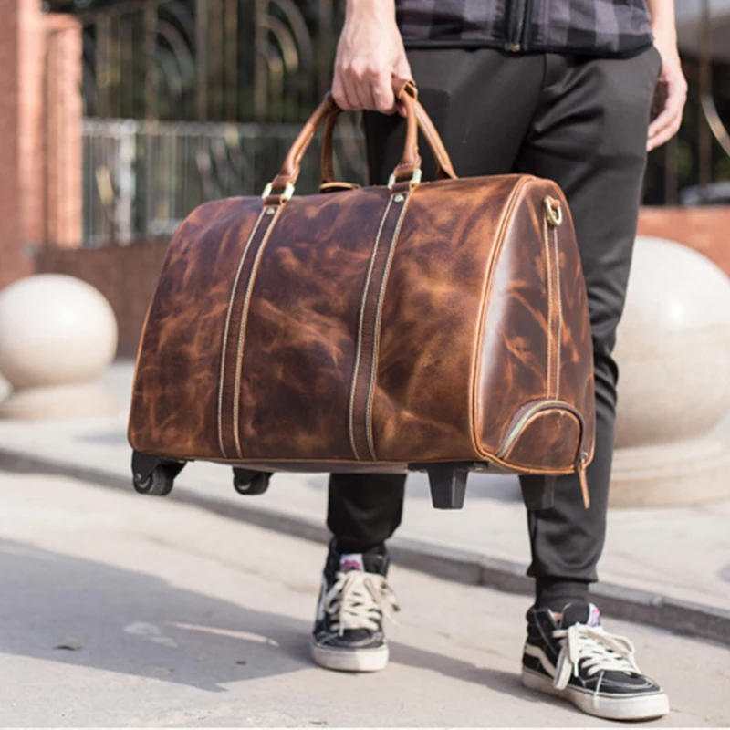 Дорожный Чехол на колесиках для мужчин модный большой чемодан из натуральной