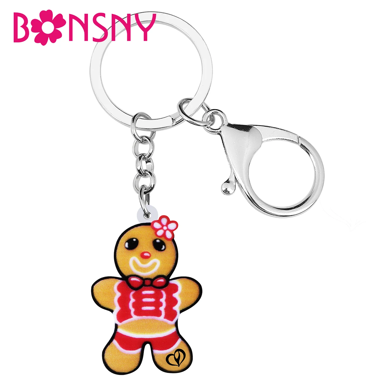 

BONSNY Acrylic Cute Vintage Christmas Gingerbread Man Keychains Fashion Car Key Chain Ring Jewelry For Women Teen Charms Gifts