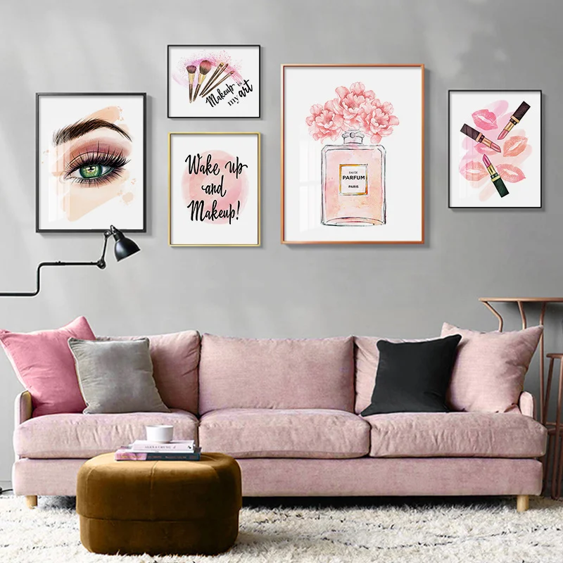 

SHZQ Pink Flowers Modern Fashion Perfume Poster and Print Cosmetic Wall Art Canvas Painting Vogue Pictures for Living Room Home