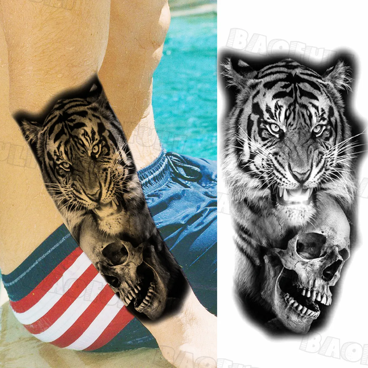 Временные татуировки в стиле Лев племен крест для мужчин взрослых волк череп