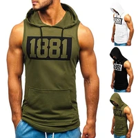 fashion men fitness muscle number printed tank shirt sleeveless hooded bodybuilding pocket tight drying gyms tops clotingg3