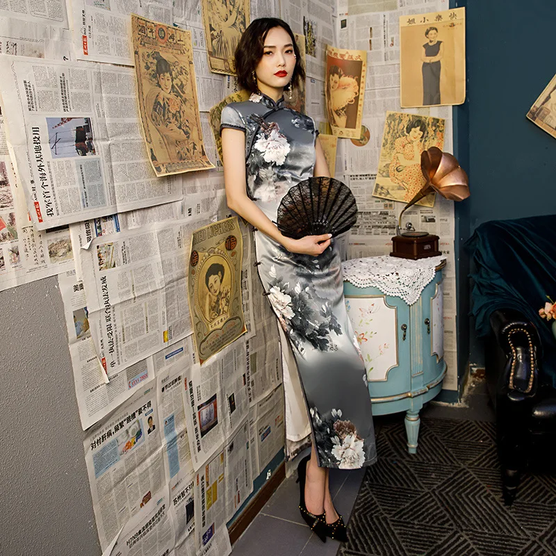 Модный цветочный принт винтажный китайский воротник Qipao Новинка тонкий короткий